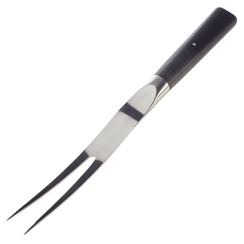 David Mellor black handle carving fork 31cm. PRODUCT CODE 2511152. Length: 30.6cm Width: 2.6cm Material: Martensitic steel, acetal resin.