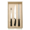 David Mellor black handle carving set. PRODUCT CODE 2515090. Contains:  Carving knife 22.5cm Carving fork 30cm Sharpening steel 37cm. Knife sets come in specially designed birch wood boxes with sliding lid