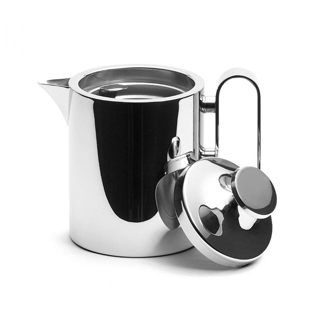 David Mellor stainless steel teapot 0.5lt, stainless handle. SKU 4802012. It began with the cafetières but has recently been expanded to become a comprehensive tableware collection, including tea pots, cafetières, sugar pots, creamers, toast racks and trays.