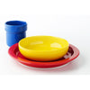David Mellor porcelain children's tableware 3-piece set. The plate has a deep rim to help the child control food. The multi-purpose bowl is nicely sized. The beaker is shaped to be easy for a child to hold. 