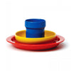 David Mellor porcelain children's tableware 3-piece set. PRODUCT CODE 3417115. Boxed set comprising:  Blue Mug 17cl, 8cm Yellow Bowl 14.5cm Red Plate 21cm.