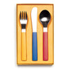 David Mellor child's cutlery set. PRODUCT CODE 2532865. The 3-piece set comes in a yellow gift box.