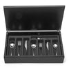 David Mellor Design City 44-piece cutlery canteen oak Handmade black stained oak canteen box containing:  6 table knives 6 dessert knives 6 table forks 6 dessert forks 6 soup spoons 6 dessert spoons 6 tea spoons 2 serving spoons PRODUCT CODE 4991029