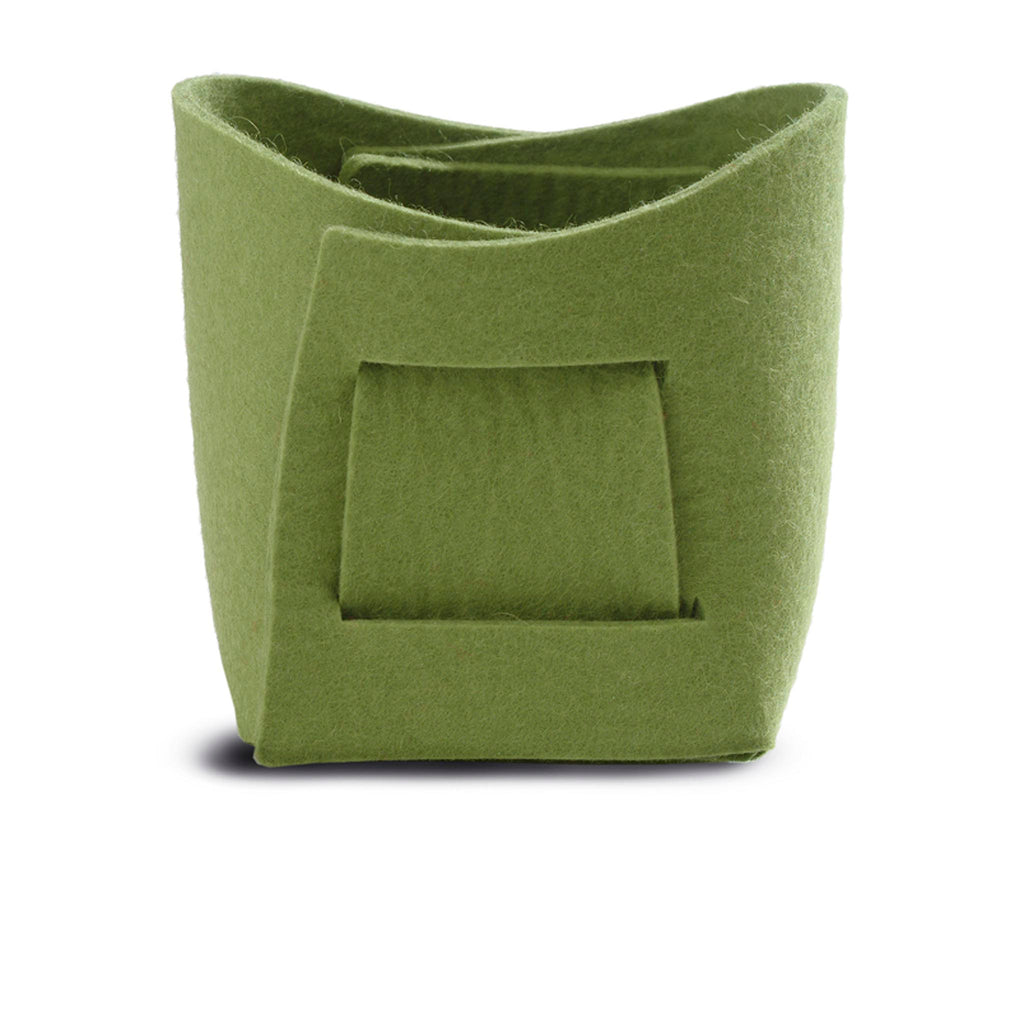 Kori Felt Basket by Kasper Nyman for Verso Design. VK1-07 in green. 5.13" x 4" x 5.13" assembled; 0.3cm / 0.125" thick.