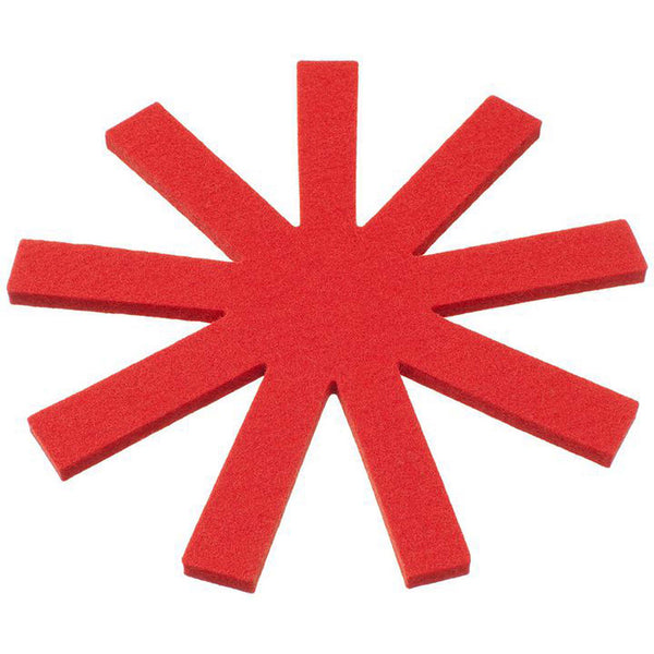 OLKI WOOL FELT TRIVET, ROUND IN RED. OLKI trivets got their inspiration from traditional Finnish Christmas decorations, but they look just as good on the table in the summer too!