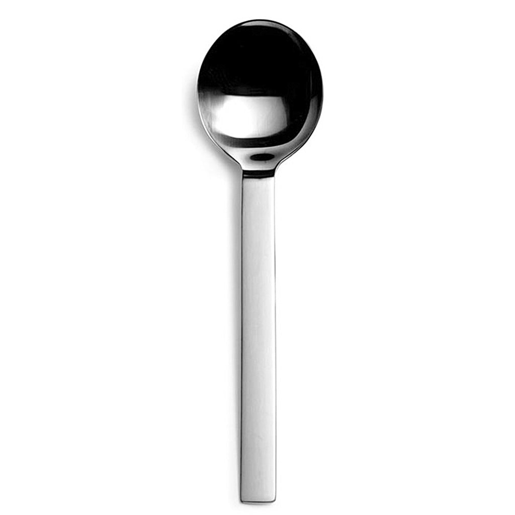 DAVID MELLOR CUTLERY Odeon serving spoon. PRODUCT CODE 2520454. Satin finish. Length: 20.9cm Width: 5.5cm Material: 18/10 stainless steel Dishwasher safe: Yes.