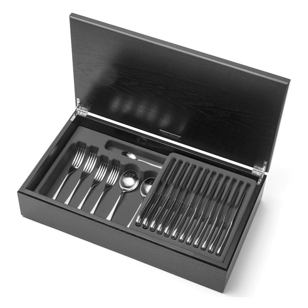 DAVID MELLOR CUTLERY Paris 58-piece cutlery canteen oak PRODUCT CODE 4992032 Handmade black stained oak canteen box containing:  8 table knives 8 dessert knives 8 table forks 8 dessert forks 8 soup spoons 8 dessert spoons 8 tea spoons 2 serving spoons; Paris 88-piece cutlery canteen oak PRODUCT CODE 4992045 Handmade black stained oak canteen box containing:  12 table knives 12 dessert knives 12 table forks 12 dessert forks 12 soup spoons 12 dessert spoons 12 tea spoons 4 serving spoons.