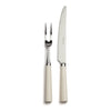 David Mellor Pride carving set. PRODUCT CODE 2518310. Comes in a solid ash case with hinged lid and clasp. Comprising:  Carving Knife 20cm Carving Fork 25.5cm Box 35.5 x 11 x 5cm deep. New edition of David Mellor’s famous ‘Pride’ carving set first designed in 1956. Expertly hand finished with ivory coloured handles. Super-sharp high carbon stainless steel blade has been ice-hardened to minus 80ºc.