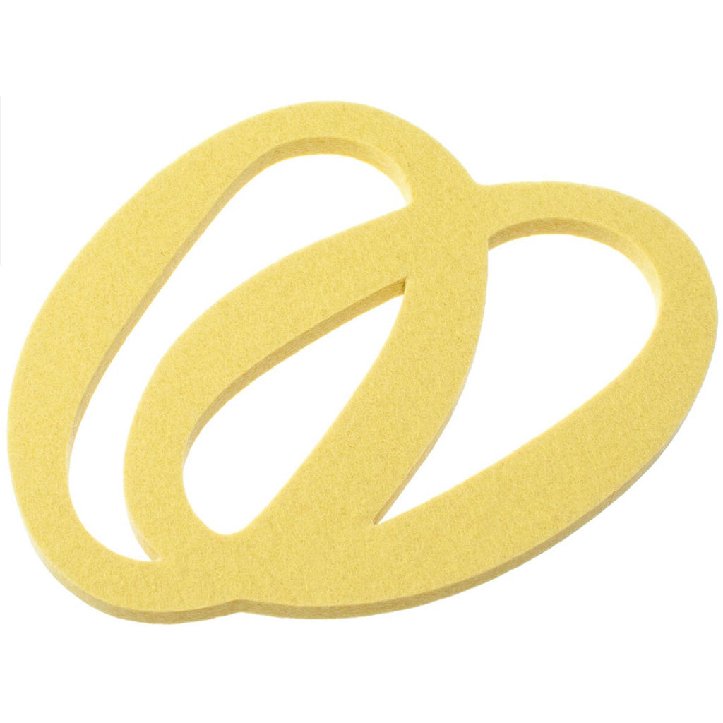 US1-10 Verso Design Silmu small wool felt trivet in yellow. Graphic oval cutouts give the collection a modern edge. The effect is minimalist and bold, without feeling cold. 
