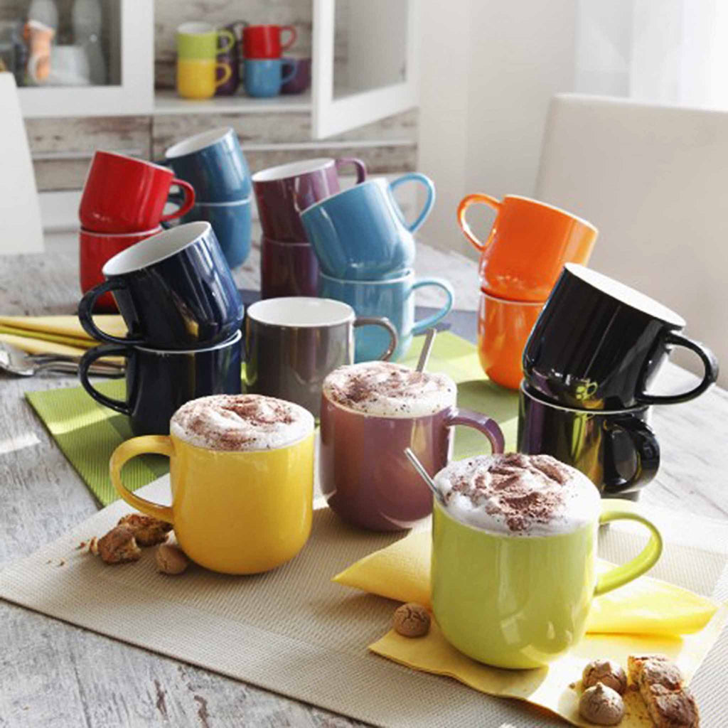 ASA Selection Coppa Color Mug Gift box presentation 0.4L 9.5cm Height 9.2cm diameter SKU: 19100-003 (purple/aubergine) UPC: 4024433294450  SKU: 19100-801 (kiwi green) UPC: 4024433291459