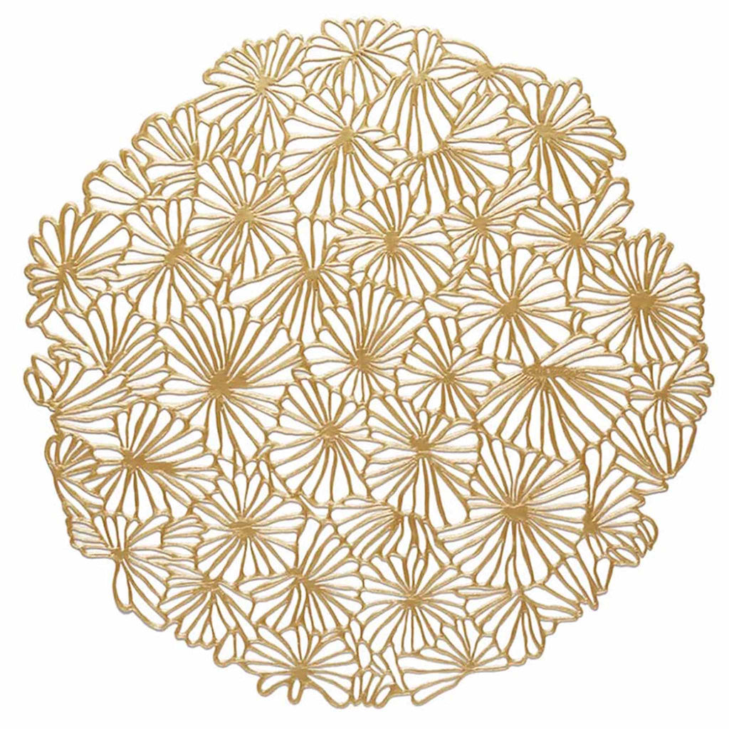 Chilewich Daisy Round Placemats Gilded. SKU 100716-002. UPC 667880942167. Taking the playful form of a tightly clustered bouquet of daisies as viewed from above, this flexible openwork placemat acts as a decorative base for whatever is placed on top.