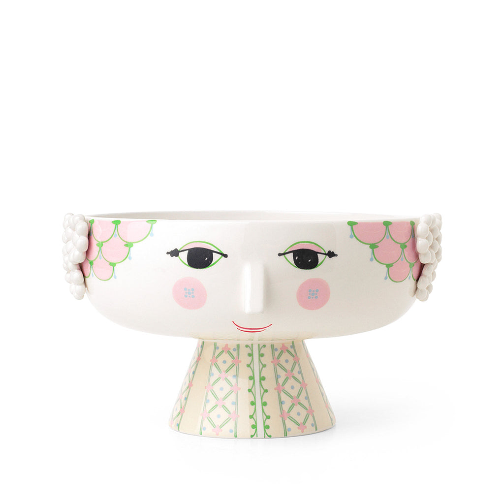 Bjørn Wiinblad Eva Bowl on Stand, Soft Pink 54043. Attractive Eva, pink ceramic decorative bowl. The pattern of the Eva decorative bowl was inspired by one of Wiinblad’s early illustrations.
