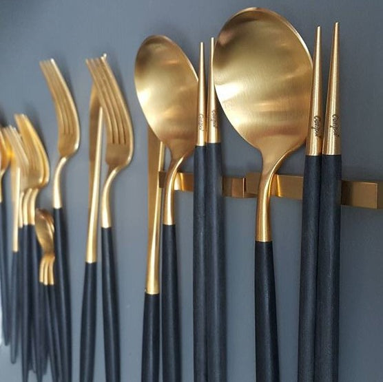 GOA GOLD BLACK MATTE BRUSHED GOLD PLATED CUTLERY