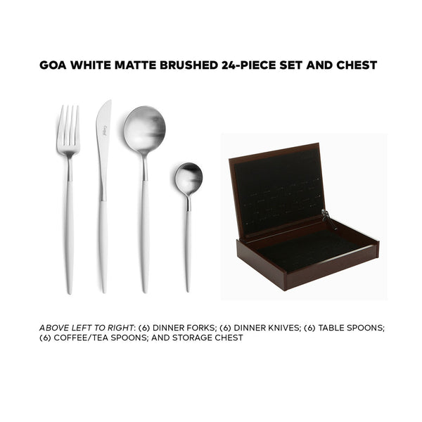 Cutipol Goa White 24-Piece Cutlery Set with Chest. GO.006W and EST.24. UPC 5609881948408