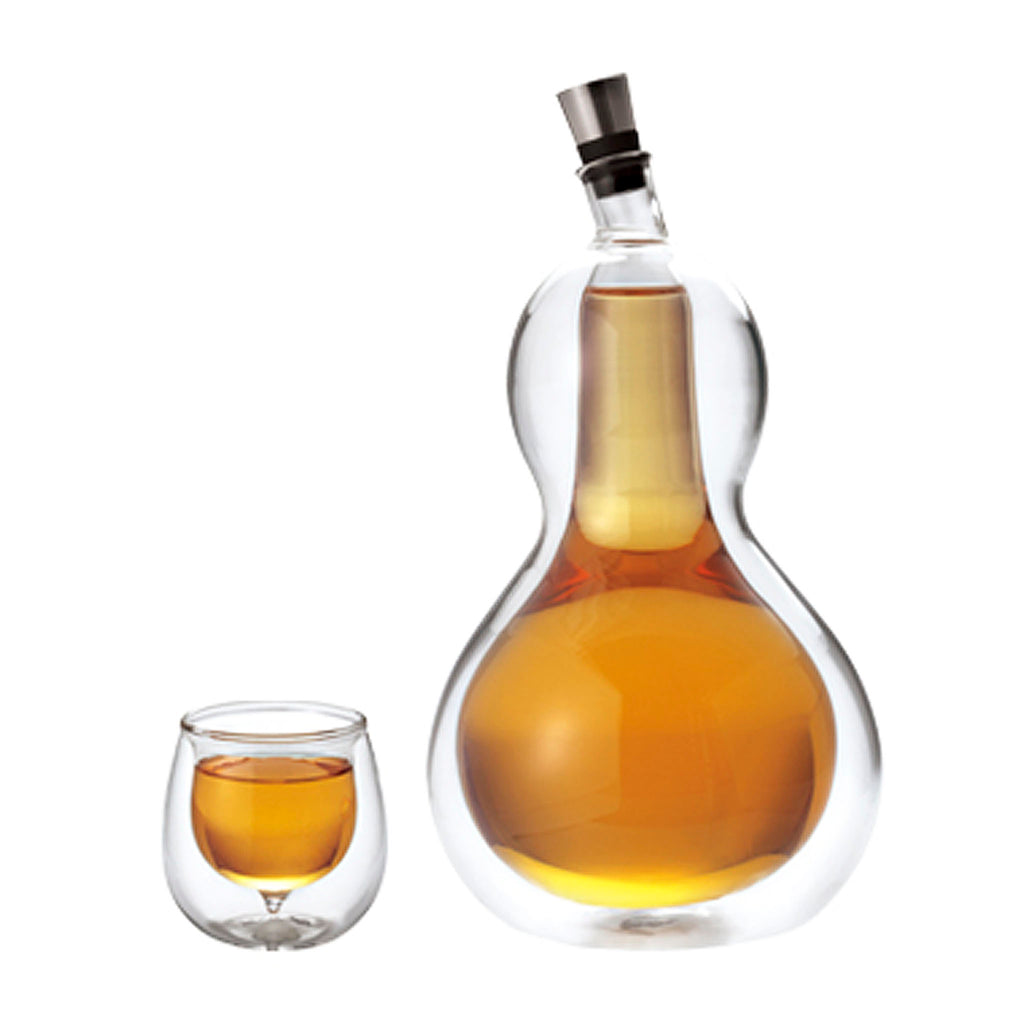 Hulu Liquor Server (540ml - 18.25oz) by JIA INC. SKU: JHL510. In Asian countries, wine/liquor is consumed both warm and cold. When used for either temperature of wine, the double wall mouth blown wine glass keeps the wine in desirable temperature for longer period.