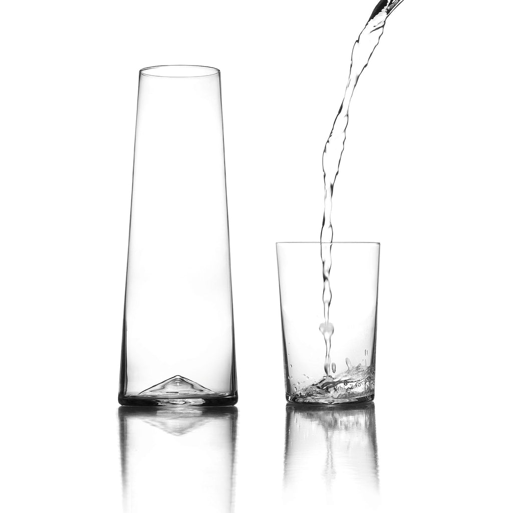 Monti-Sonno Set by Sempli. SKU MONSNSE. Made from lead-free crystal, the Monti-Sonno’s glass perfectly fits on top of the carafe to keep your water fresh overnight.