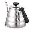 HARIO V60 Coffee drip kettle 'Buono' VKB-120HSV-11 UPC: TNU0MVK8. Size: W274×D144×H147mm. Capacity: Practical Capacity 800ml. Material: (Body, Lid) Stainless Steel; (Handle, Knob of Lid) Phenol Resin. Made in Japan.