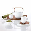 ASA Selection Chava Tea mug, tea pot, wood tray, mug, wood saucer, oval plate, oval bowl.